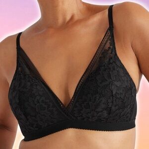Knix Deep V Wireless Lace Bra Solid Black Bralette Full Coverage: XXL